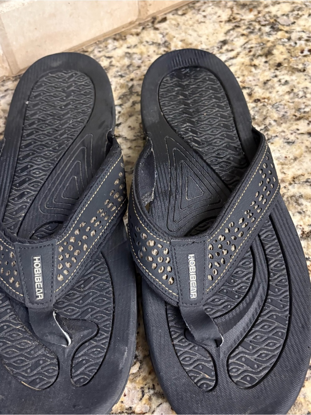 HobieGear Men’s Black Flip-Flop Sandals with Studded Straps
